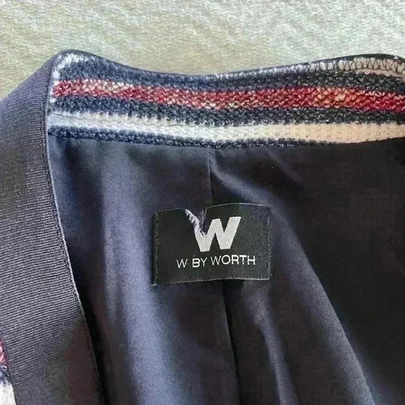 WORTH Blue And Maroon Striped Career Blazer Suit Jacket Pockets With Zippers - Picture 2 of 5